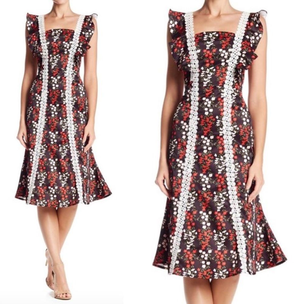NWT Few Moda Red Floral Fit & Flare Dress Small
